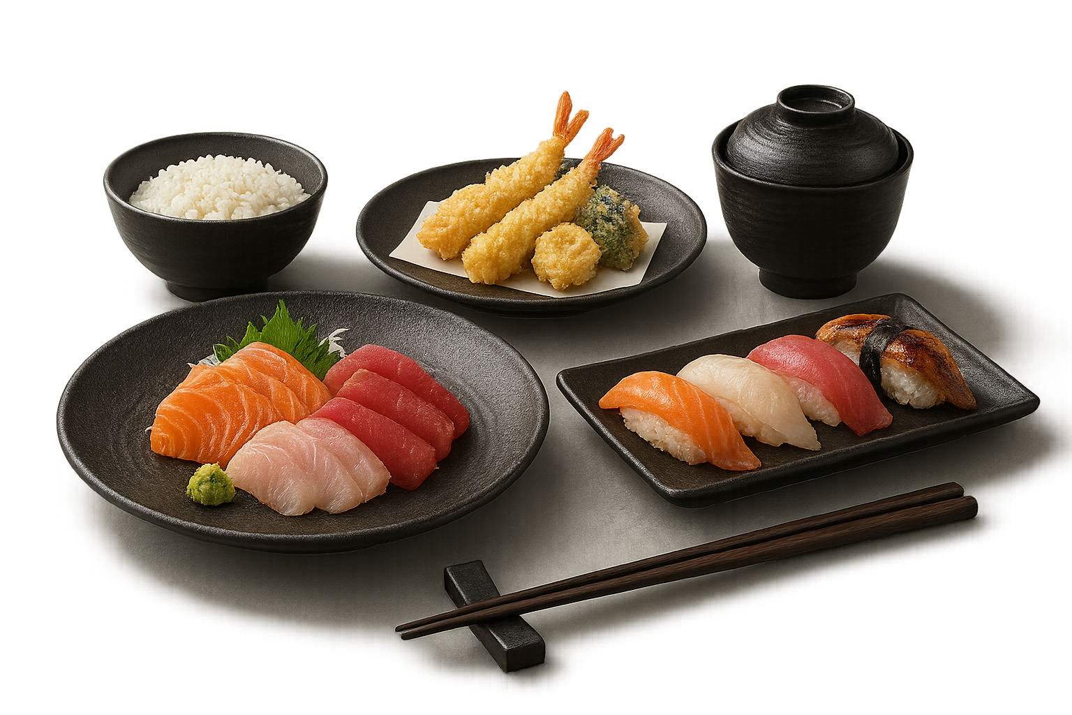 Nigiri sushi di salmone servito su piatto in stile giapponese